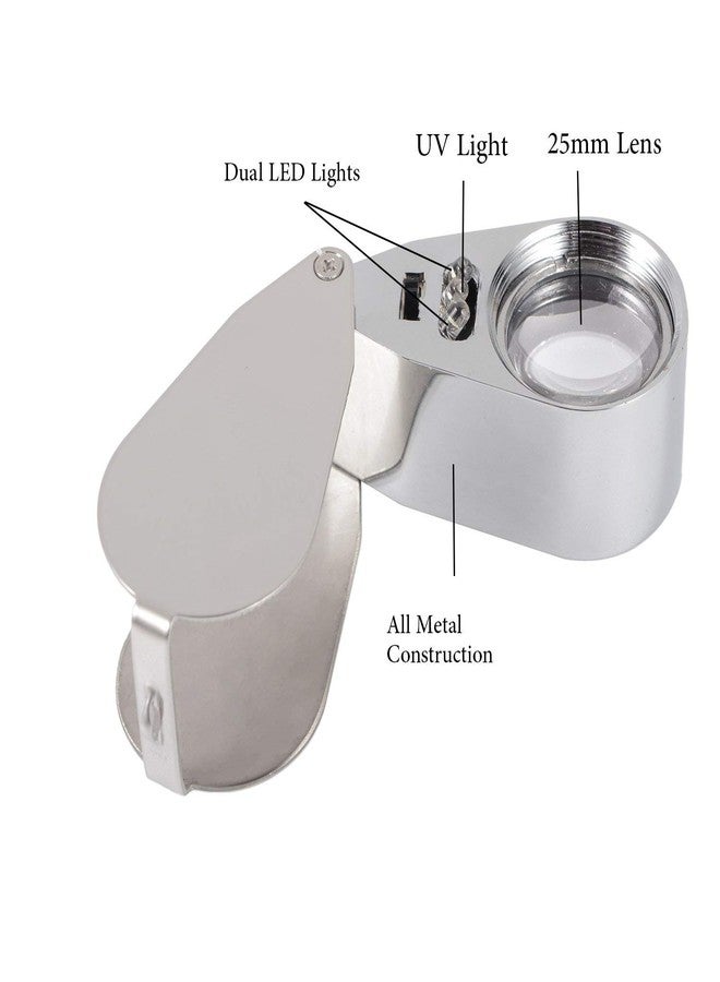 AmigozZ Jewelers Loupe 25mm 40x Magnifying Glass with LED Lamp & UV Light Folding Hand-Held Portable Lens for Jewellery, Diamond & Gemstone Grader, Currency, Watchmaker, & General Magnifier - Image 2